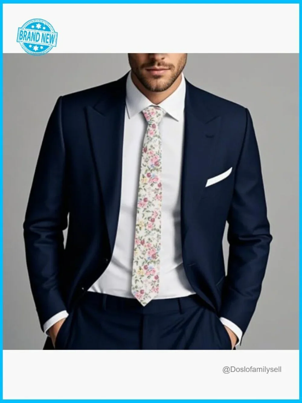 Skinny Floral Tie Cotton Linen Classic Elegant Wedding Party Formal